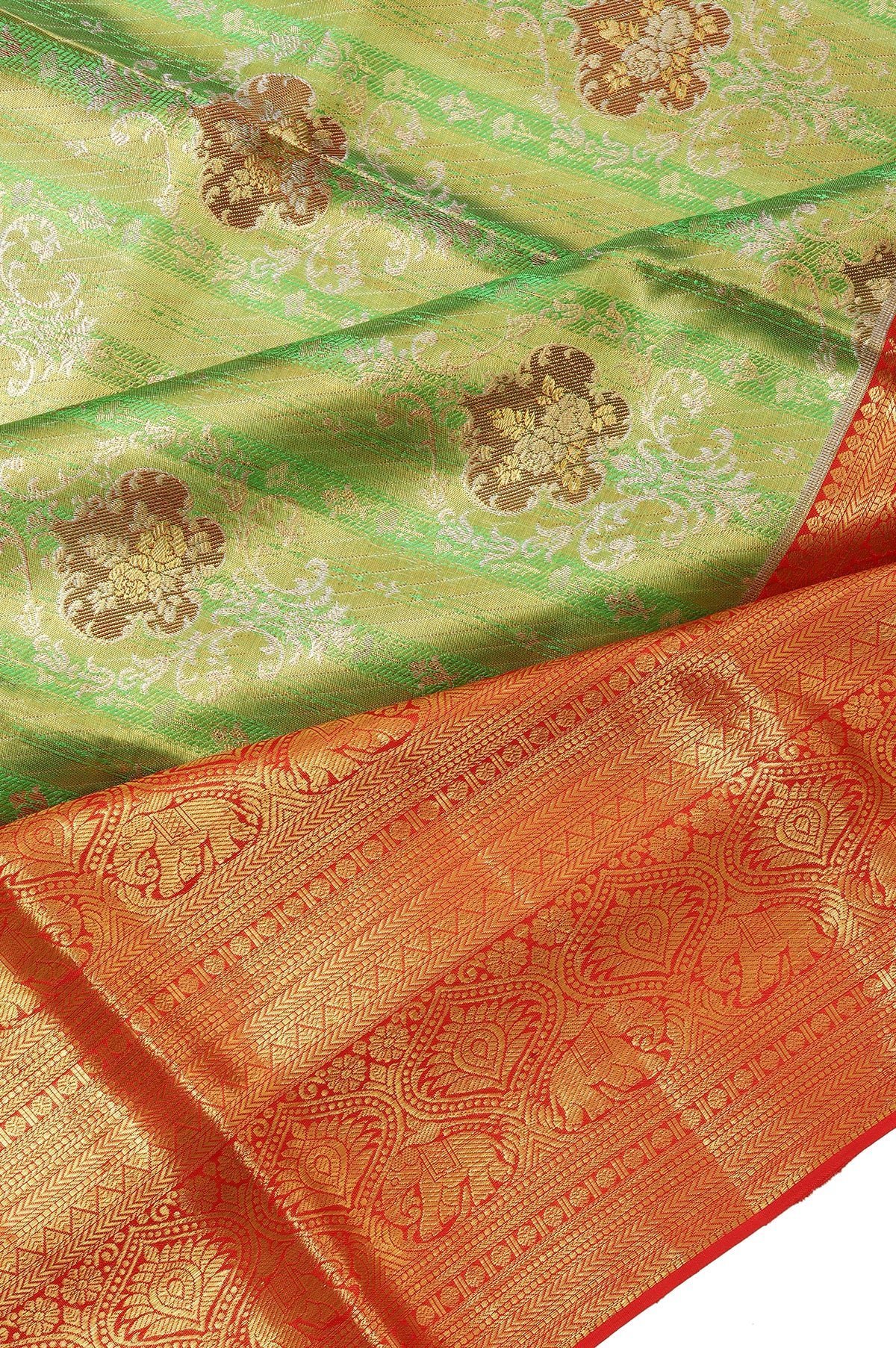 Parrot Green Kanchipuram Tissue Silk Saree - Image 2