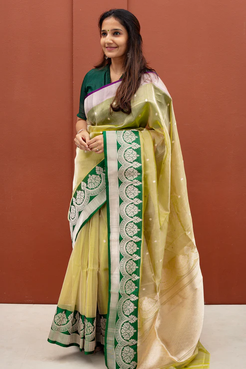 Banaras Tissue Brocade Silk Gold Zari Saree - Image 5
