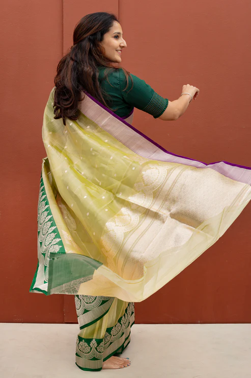 Banaras Tissue Brocade Silk Gold Zari Saree - Image 6