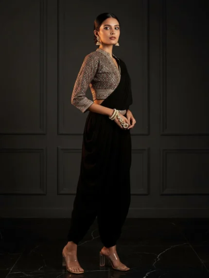 Art Black Embroidered Georgette Dhoti Saree