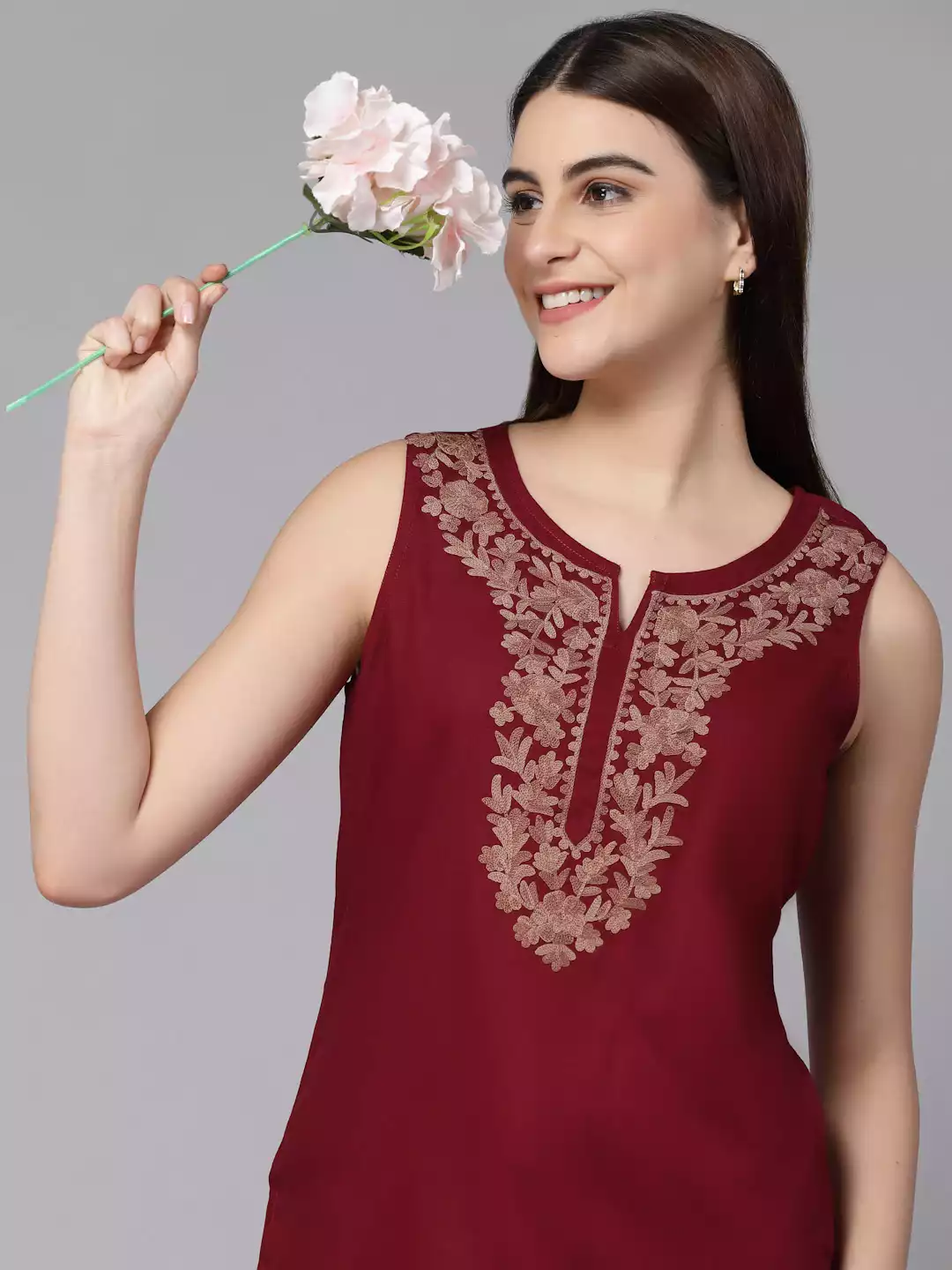 Amaira Maroon Sleeveless Short Kurti - Image 5