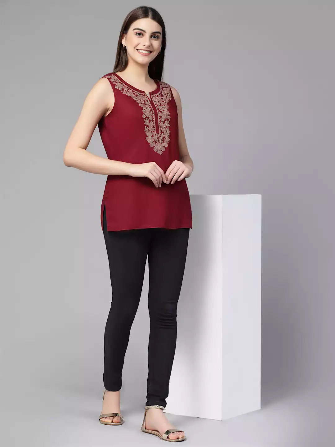 Amaira Maroon Sleeveless Short Kurti - Image 6