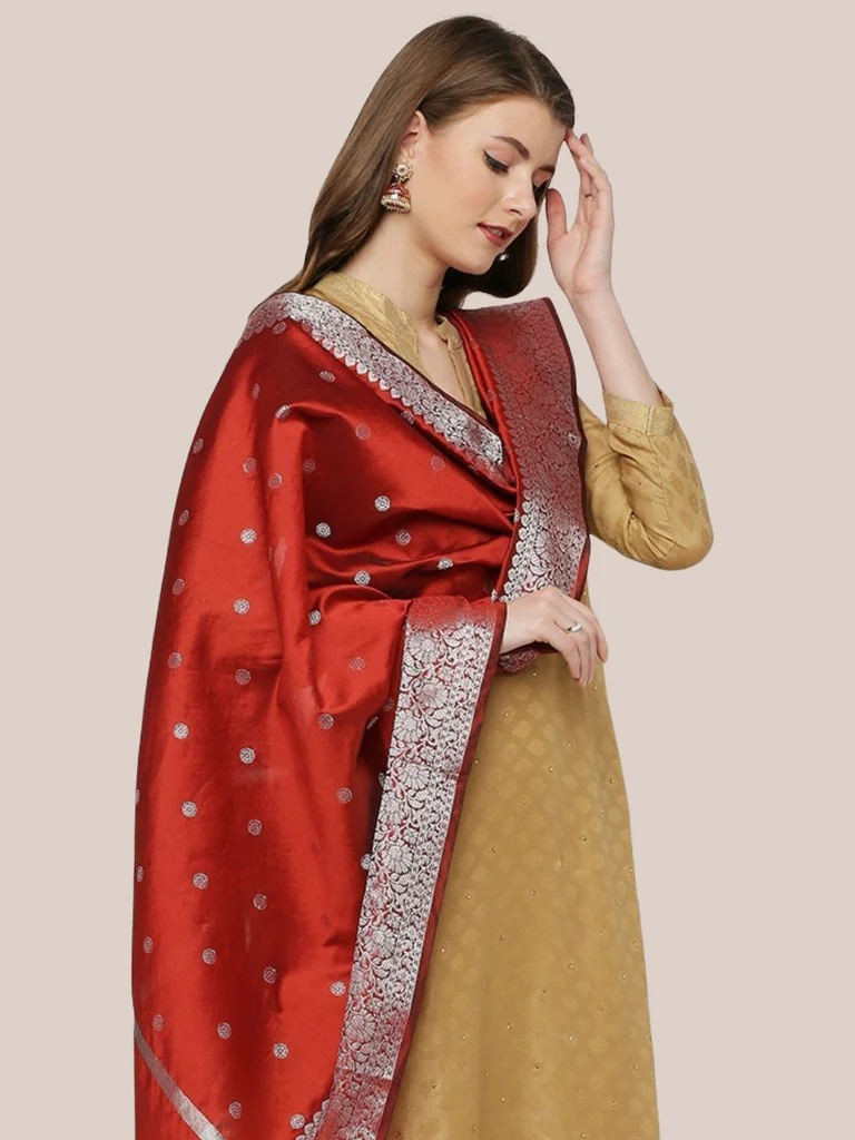 Banarasi Silk Dupatta with Silver Border - Image 3