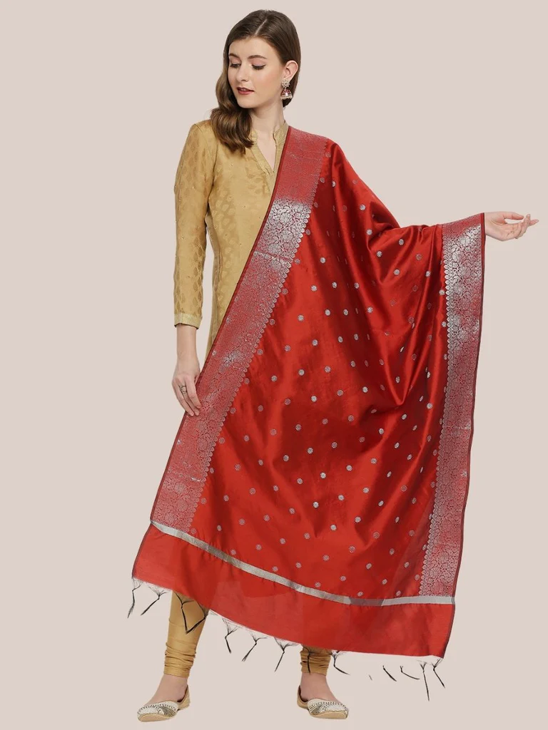 Banarasi Silk Dupatta with Silver Border - Image 6
