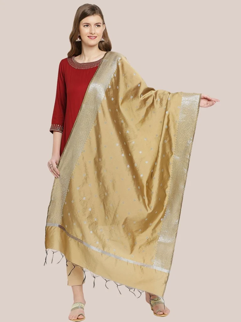 Banarasi Silk Dupatta with Silver Border - Image 6