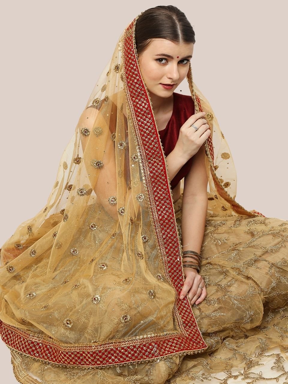 Embroidered Bridal & Wedding Wear Net Dupatta - Image 6