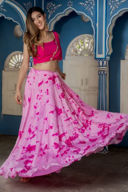 Pink Hand Tie-Dyed Lehenga Set
