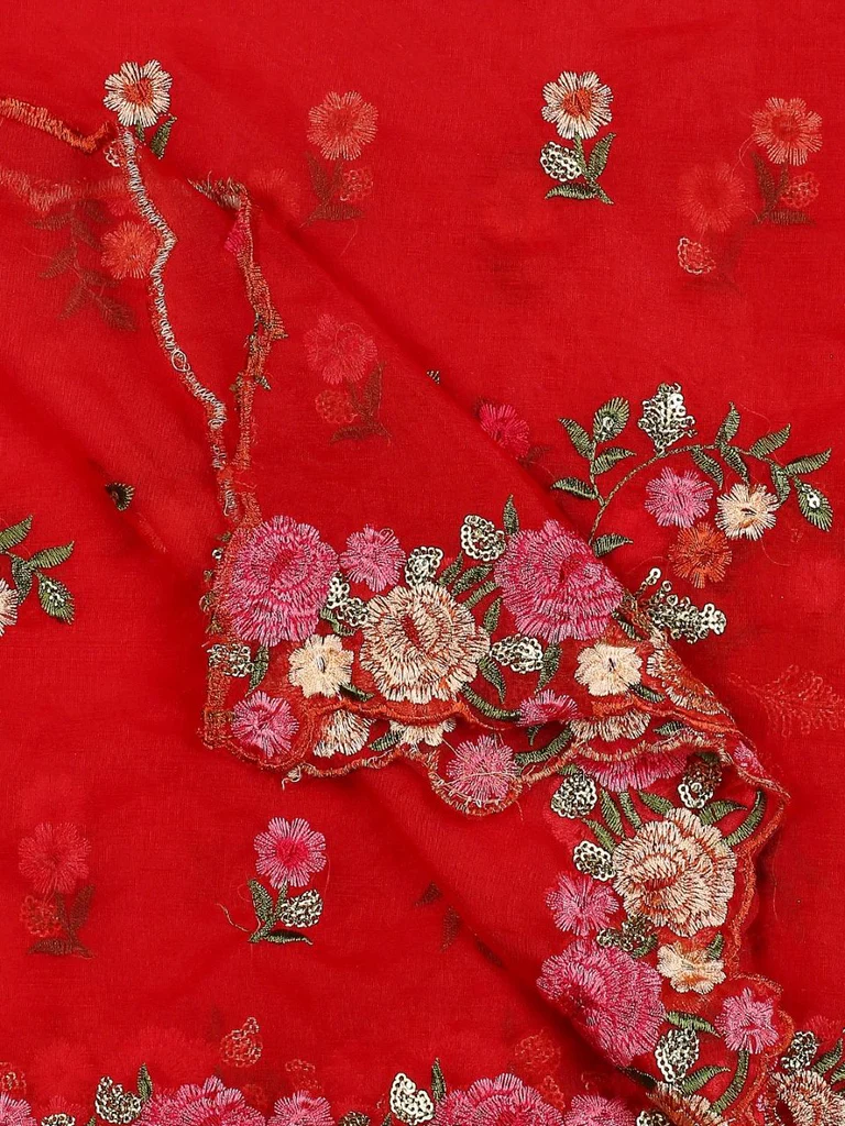 Organza Dupatta with Multicolor Floral Embroidery