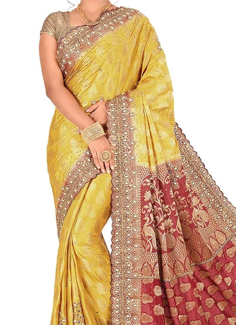 Yellow Art Silk Kancheepuram Saree Festive Wear - Image 3