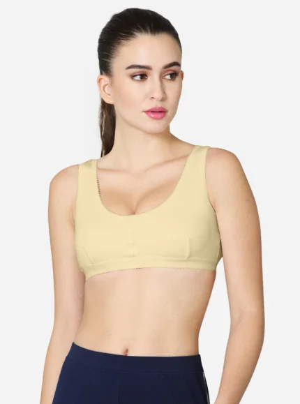 Double layered darted front panel high coverage slip on bra