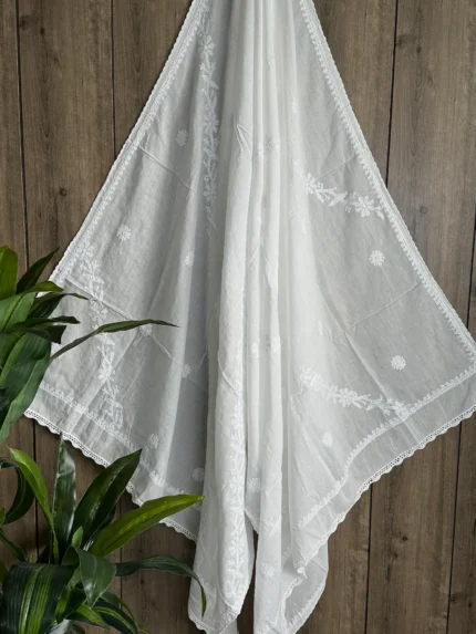 Chikankari White Pure Cotton Dupatta