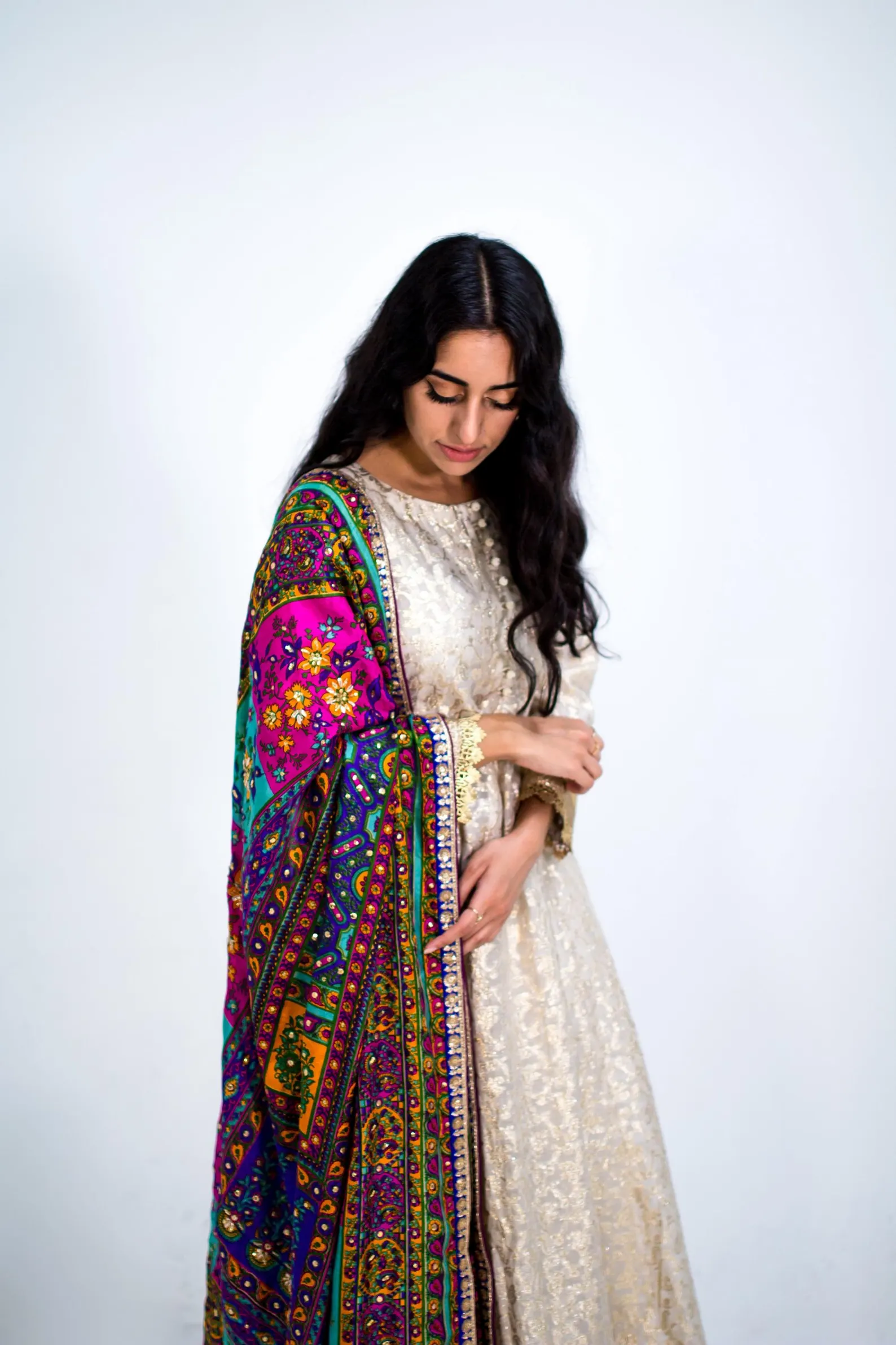 Multicolor Silk Dupatta with Glass Shine | Designer Print silk Indian Dupattas, Phulkari Dupatta, RAJSTHANI Mirror work Dupatta, Chunni - Image 2