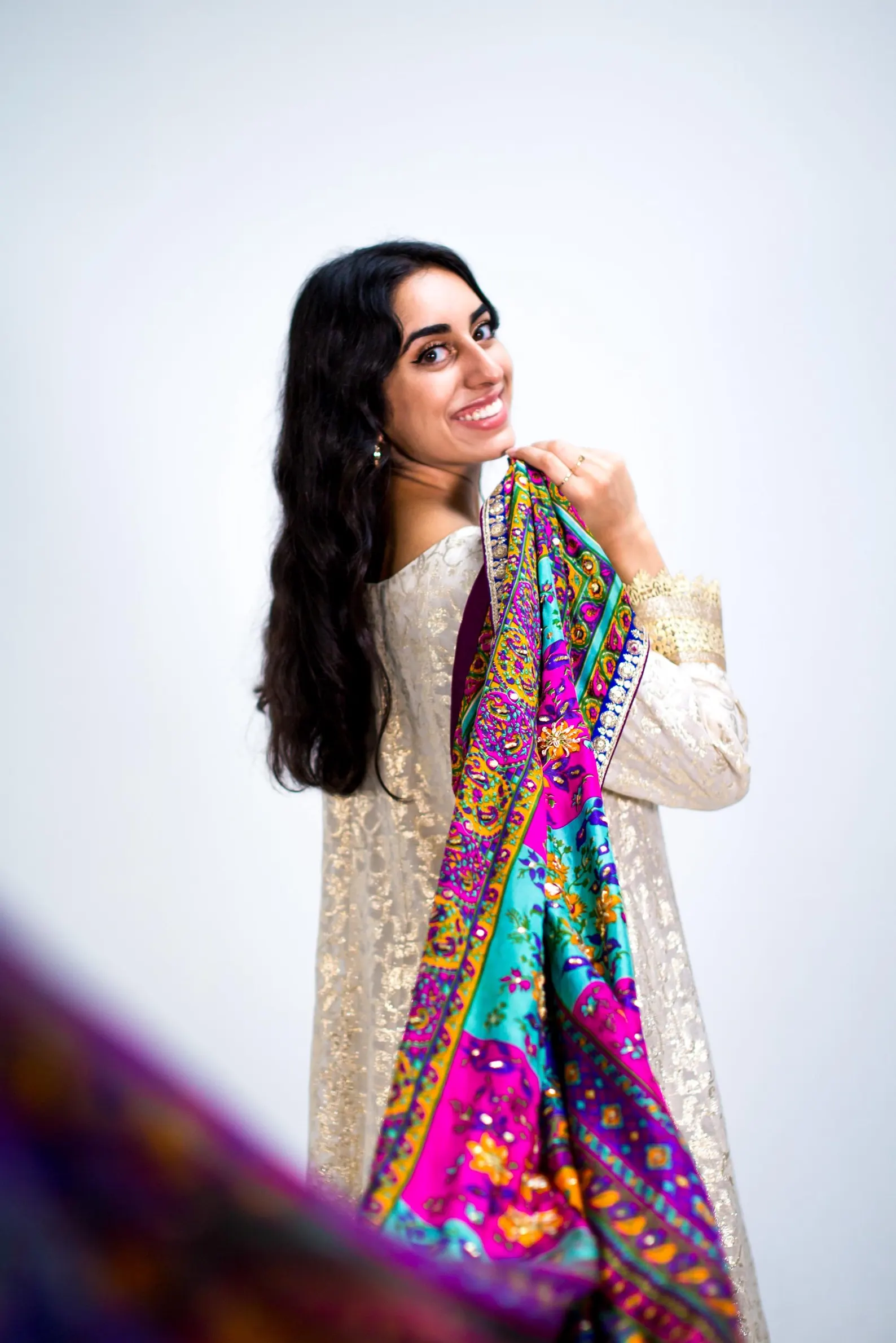 Multicolor Silk Dupatta with Glass Shine | Designer Print silk Indian Dupattas, Phulkari Dupatta, RAJSTHANI Mirror work Dupatta, Chunni - Image 3