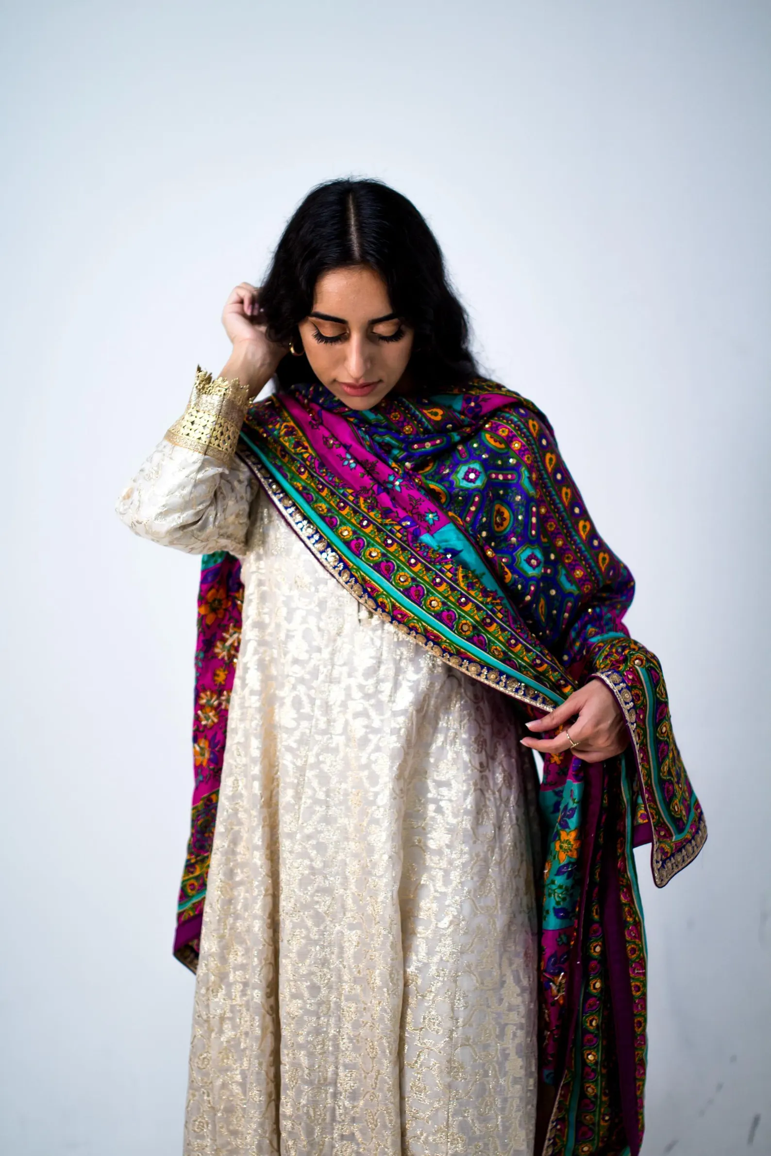 Multicolor Silk Dupatta with Glass Shine | Designer Print silk Indian Dupattas, Phulkari Dupatta, RAJSTHANI Mirror work Dupatta, Chunni - Image 6