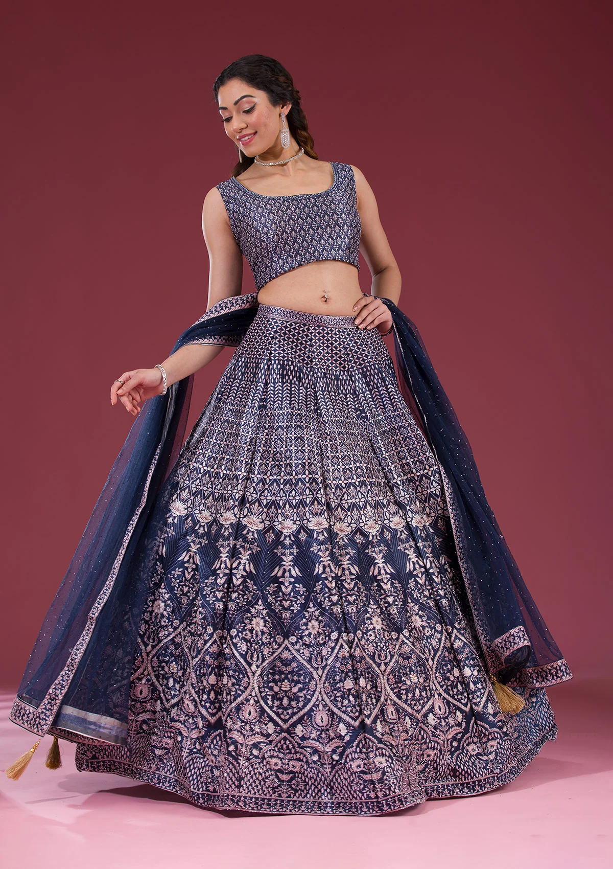 Silver Stonework Raw Silk Readymade Lehenga Set - Image 5
