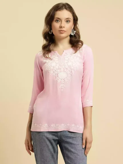 Light Pink Kashmiri Short Kurti