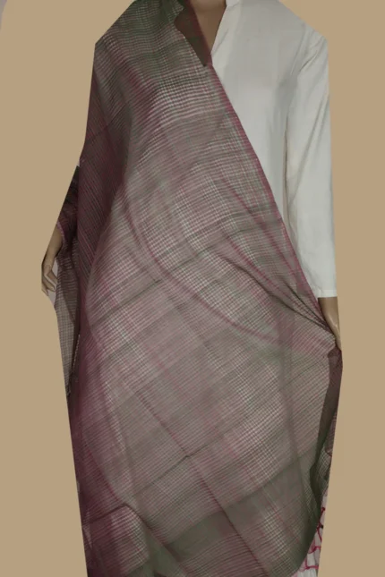 Green with Pink Handwoven Missing Checks Dupatta