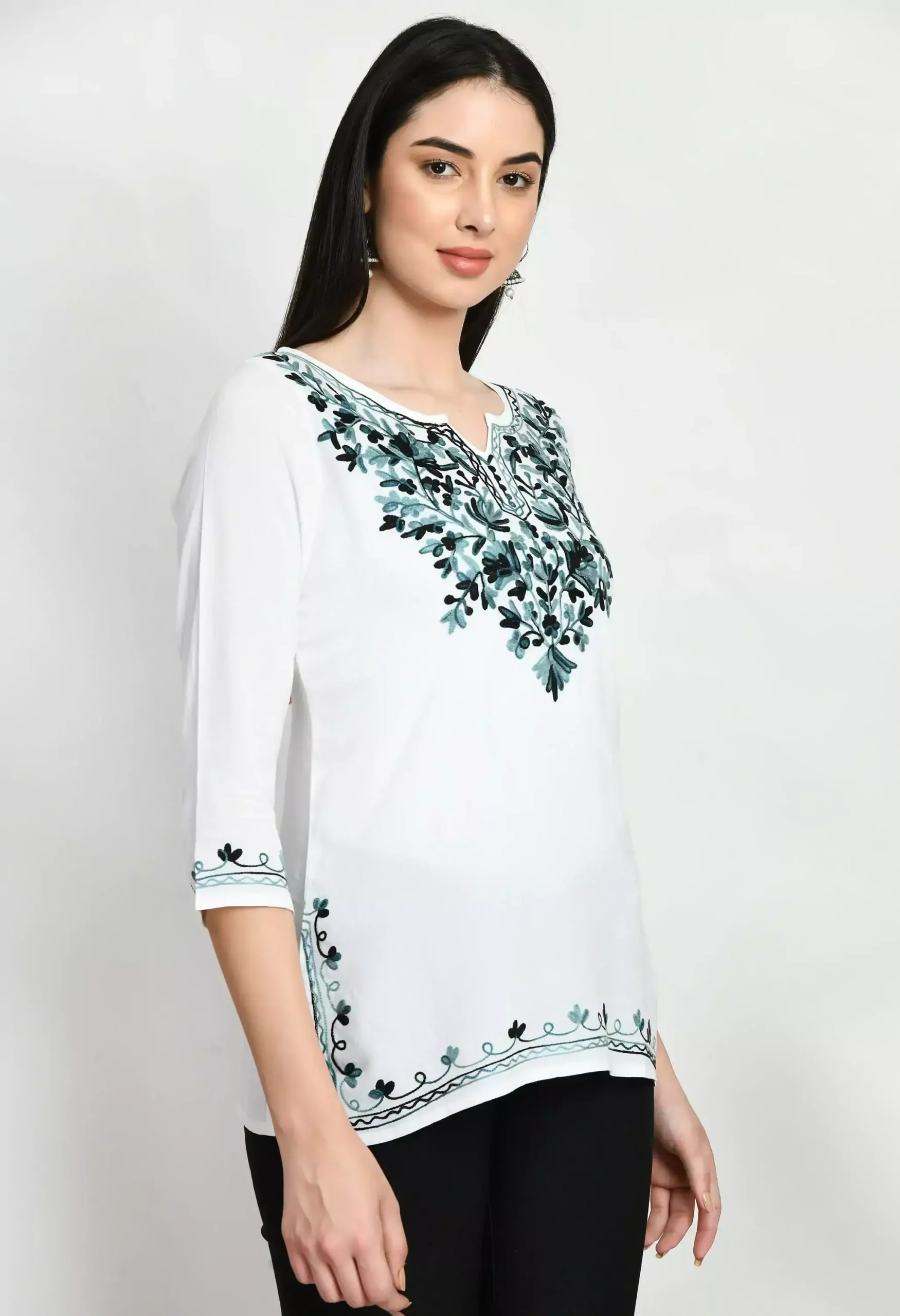 Amunet White Kashmiri Embroidered Short Kurti - Image 2