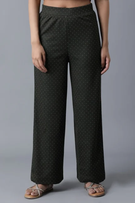 Black Solid Straight Fit Palazzo With Elasticated Waistband