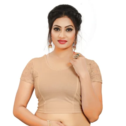 Beige Round Neck Women Blouse