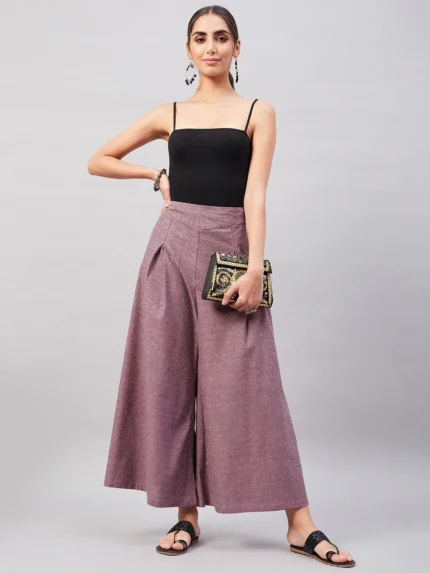 Mauve Smart Casual Handloom Palazzo