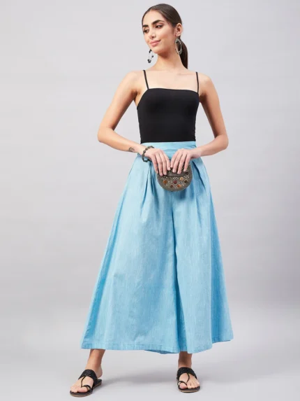 Casual Smart Skyblue Handloom Palazzo