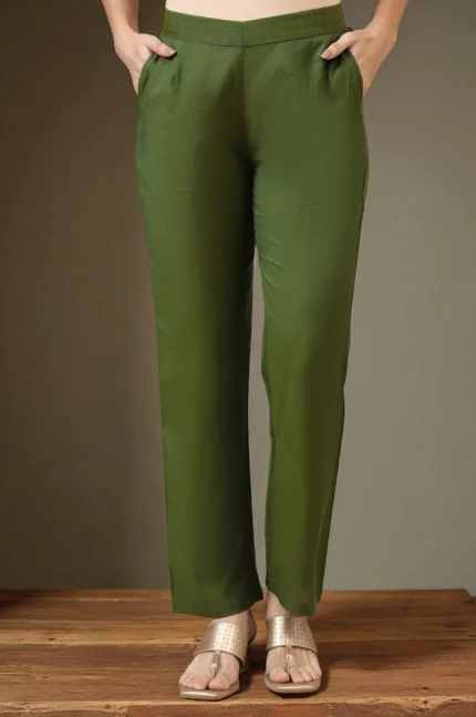 Green Solid Modal Rayon Ankle Length Palazzos