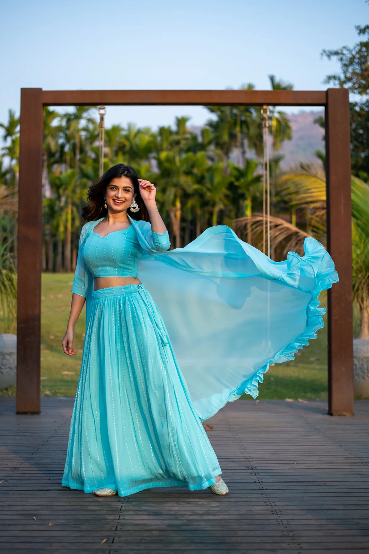 Sky Blue Lehenga with Jacket - Image 2