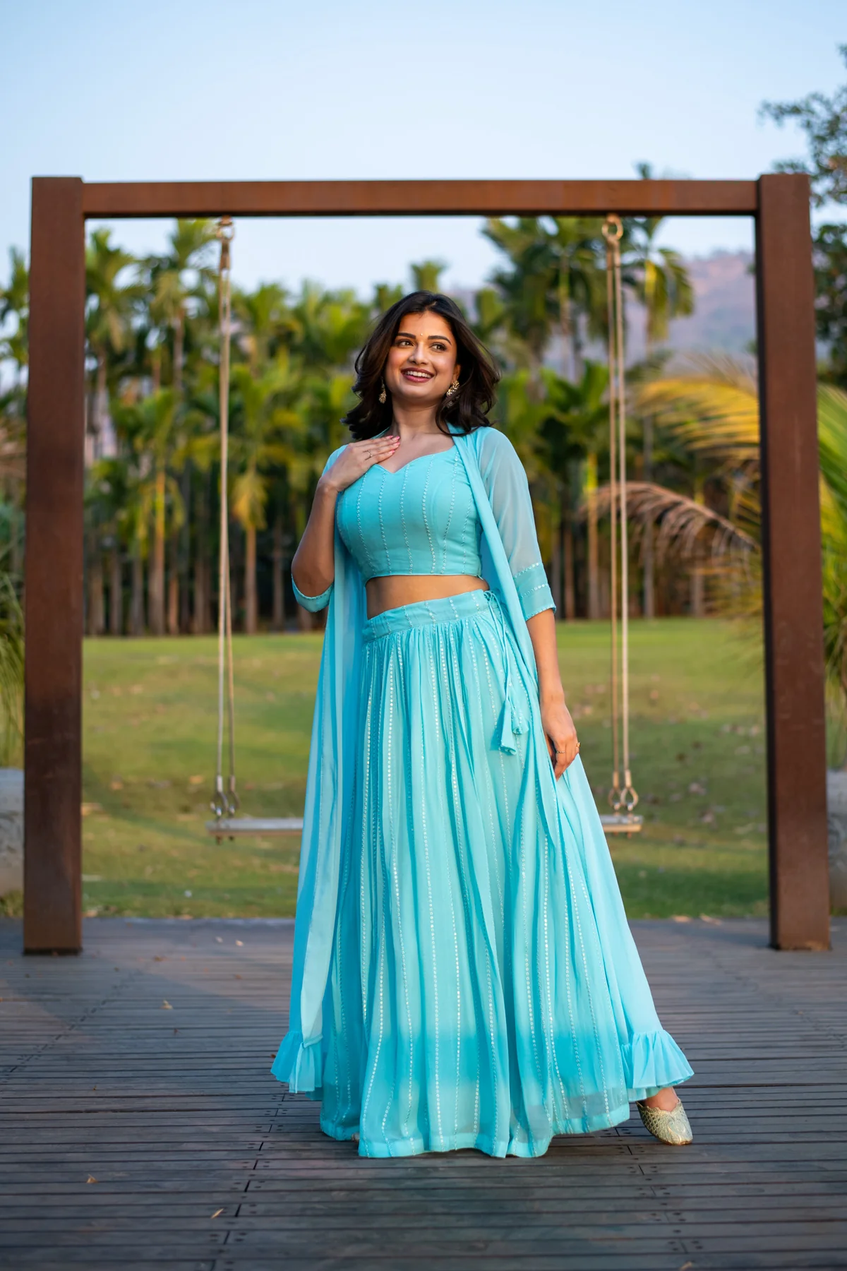 Sky Blue Lehenga with Jacket - Image 6