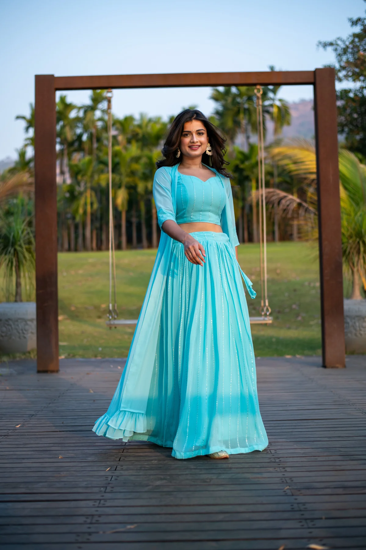 Sky Blue Lehenga with Jacket - Image 7