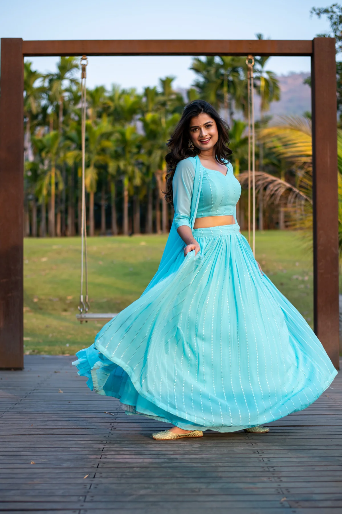 Sky Blue Lehenga with Jacket - Image 8