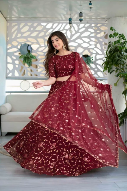 Maroon Georgette Lehenga