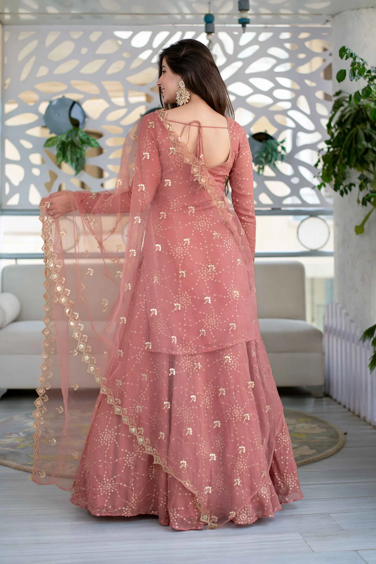 Mauve Long Kurta With Lehenga - Image 6