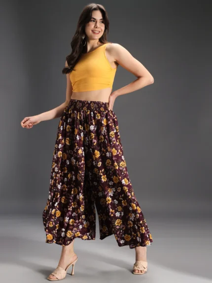 Women Flared Purple, Yellow, White Viscose Rayon Palazzos