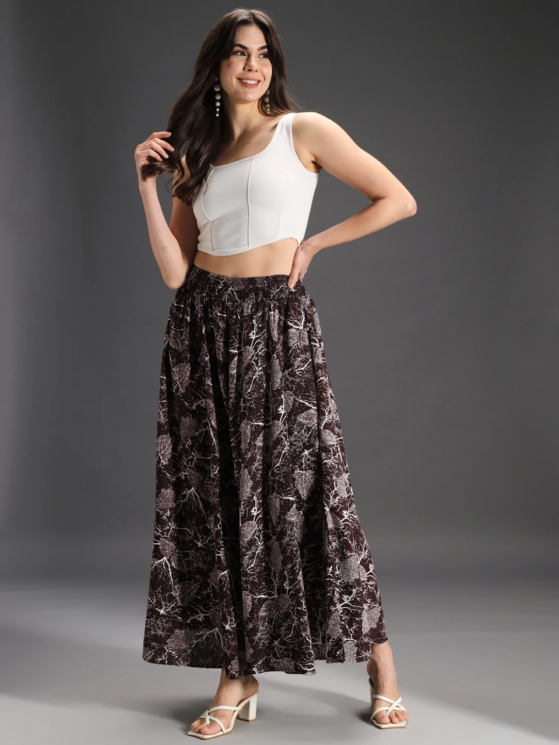 Women Flared Brown, Grey, White Viscose Rayon Palazzos