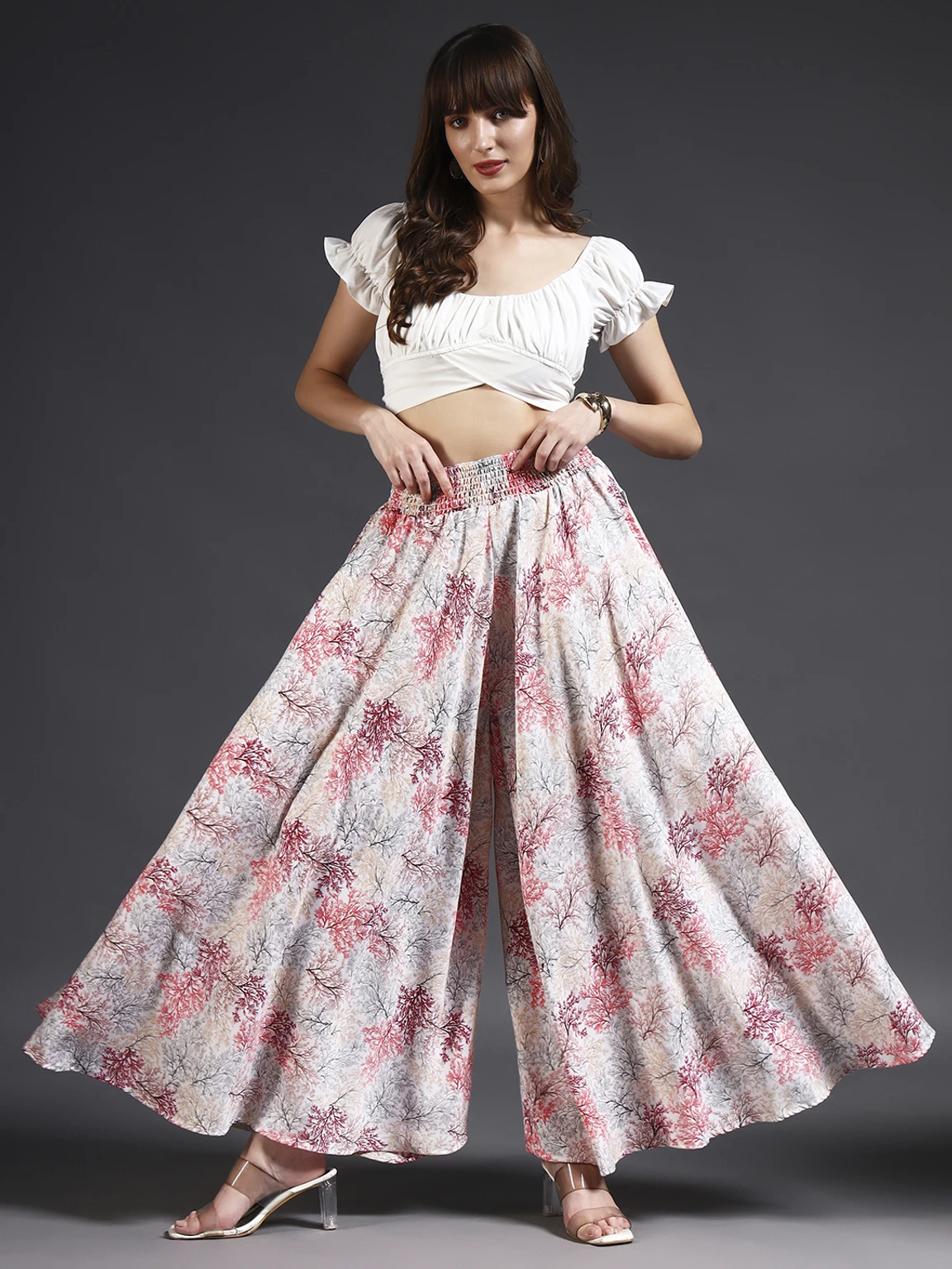 Women Flared Red, Brown, White Viscose Rayon Trousers