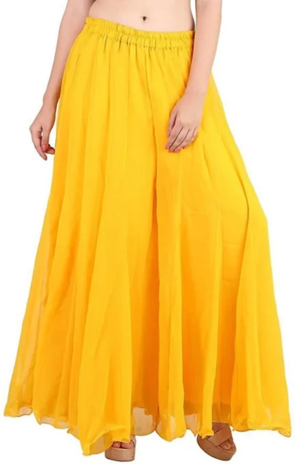 Women Flared Yellow Georgette Trousers