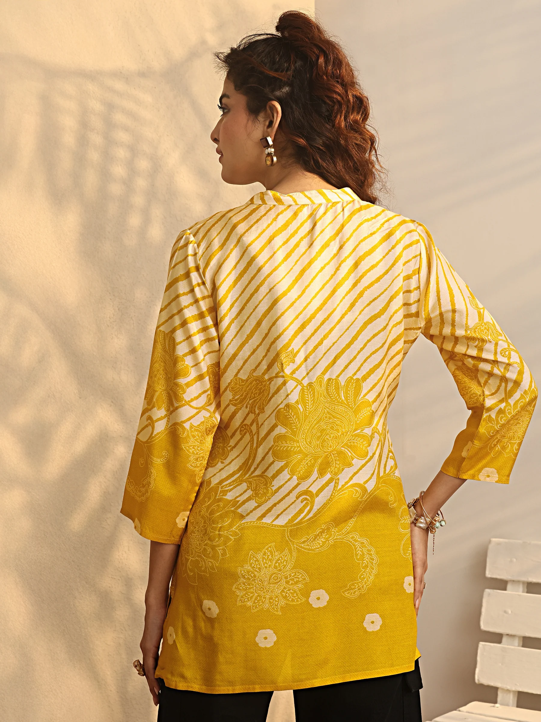 Mustard Printed Muslin Straight Short Kurti - Image 3
