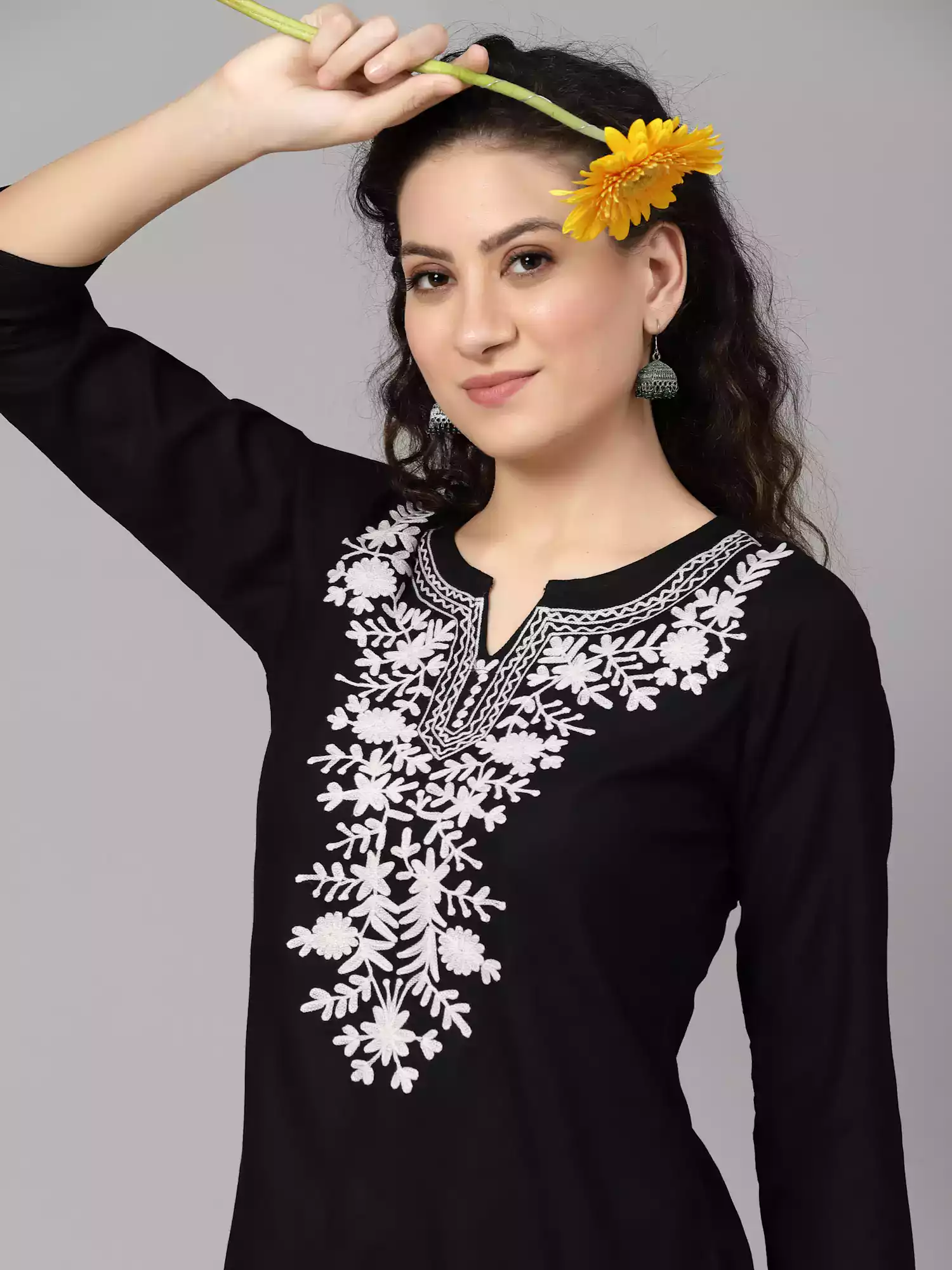 Black Kashmiri Embroidered Short Kurti - Image 4