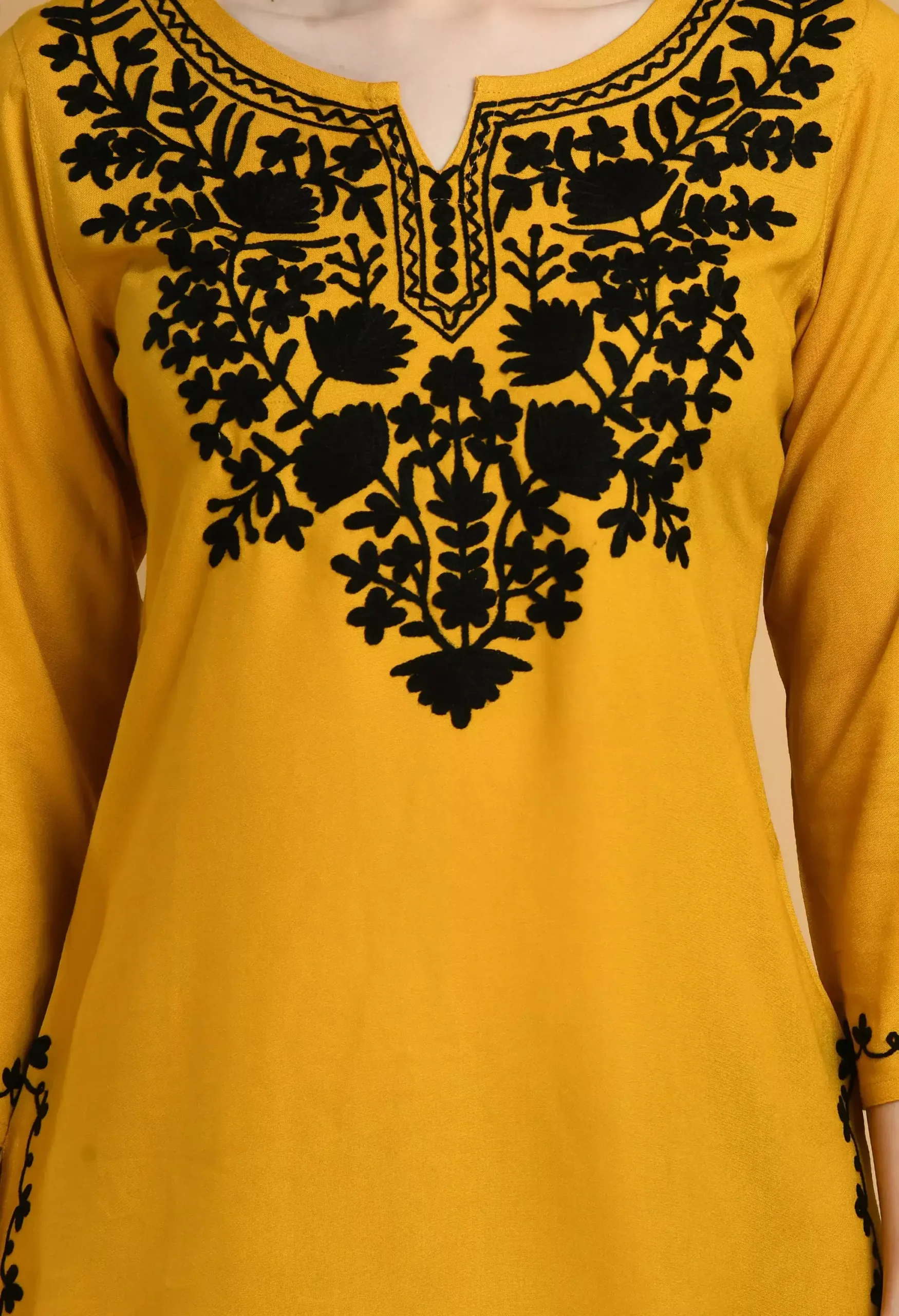 Mustard Colored Kashmiri Short Kurti - Image 2