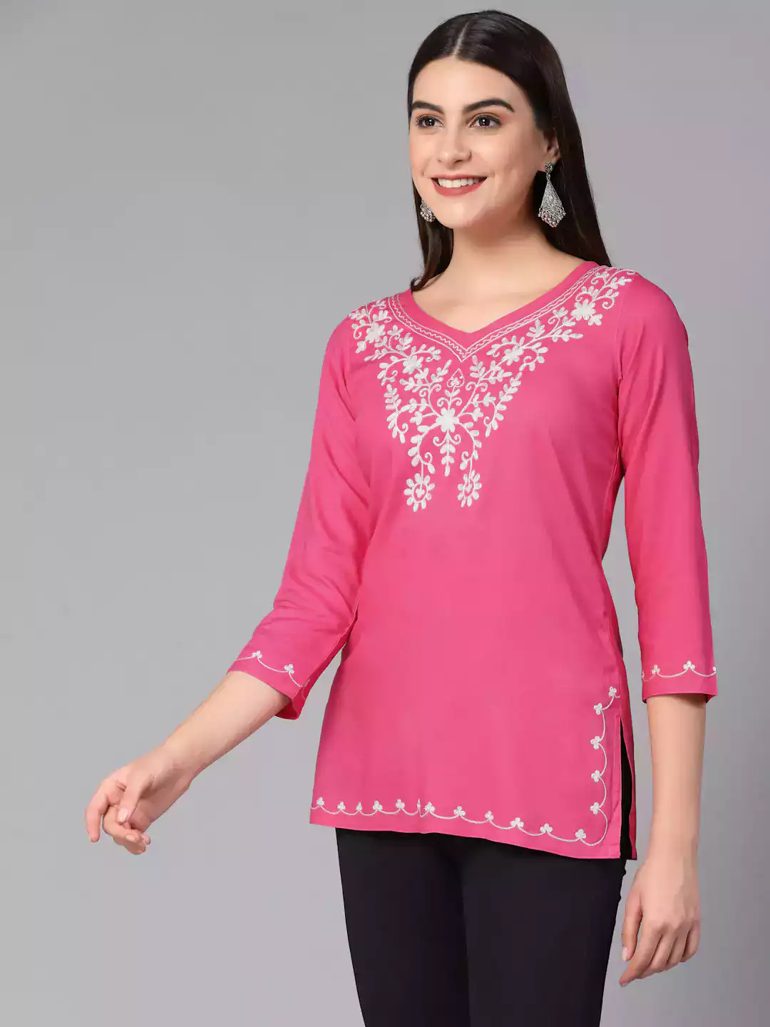 Pink Resham Work Short Kurti - Image 6