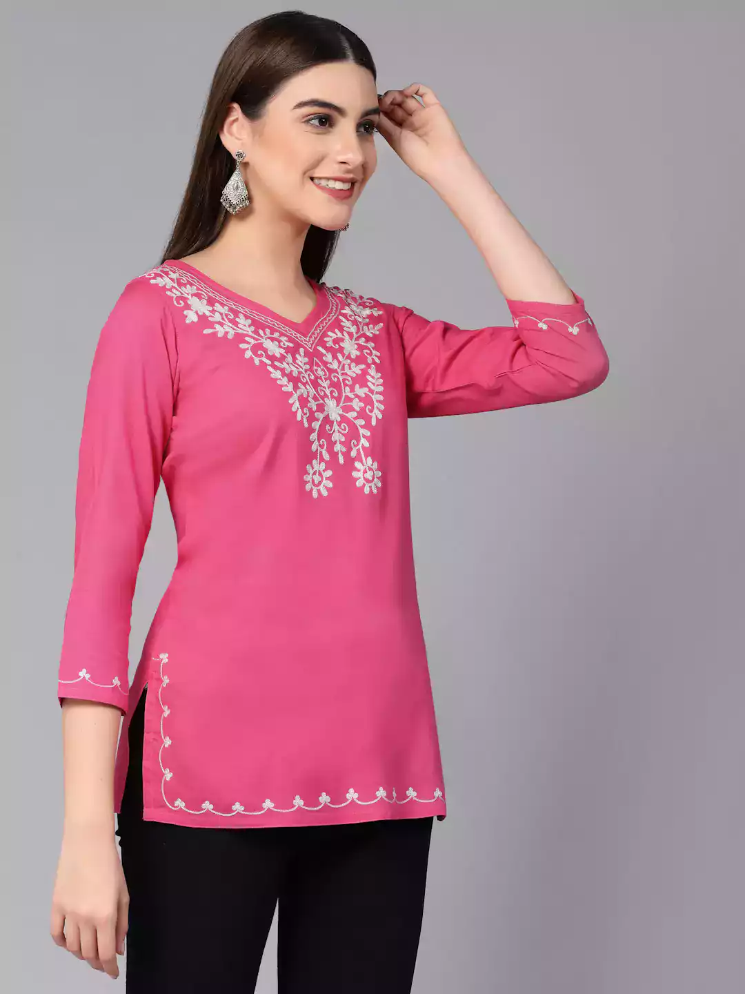 Pink Resham Work Short Kurti - Image 7