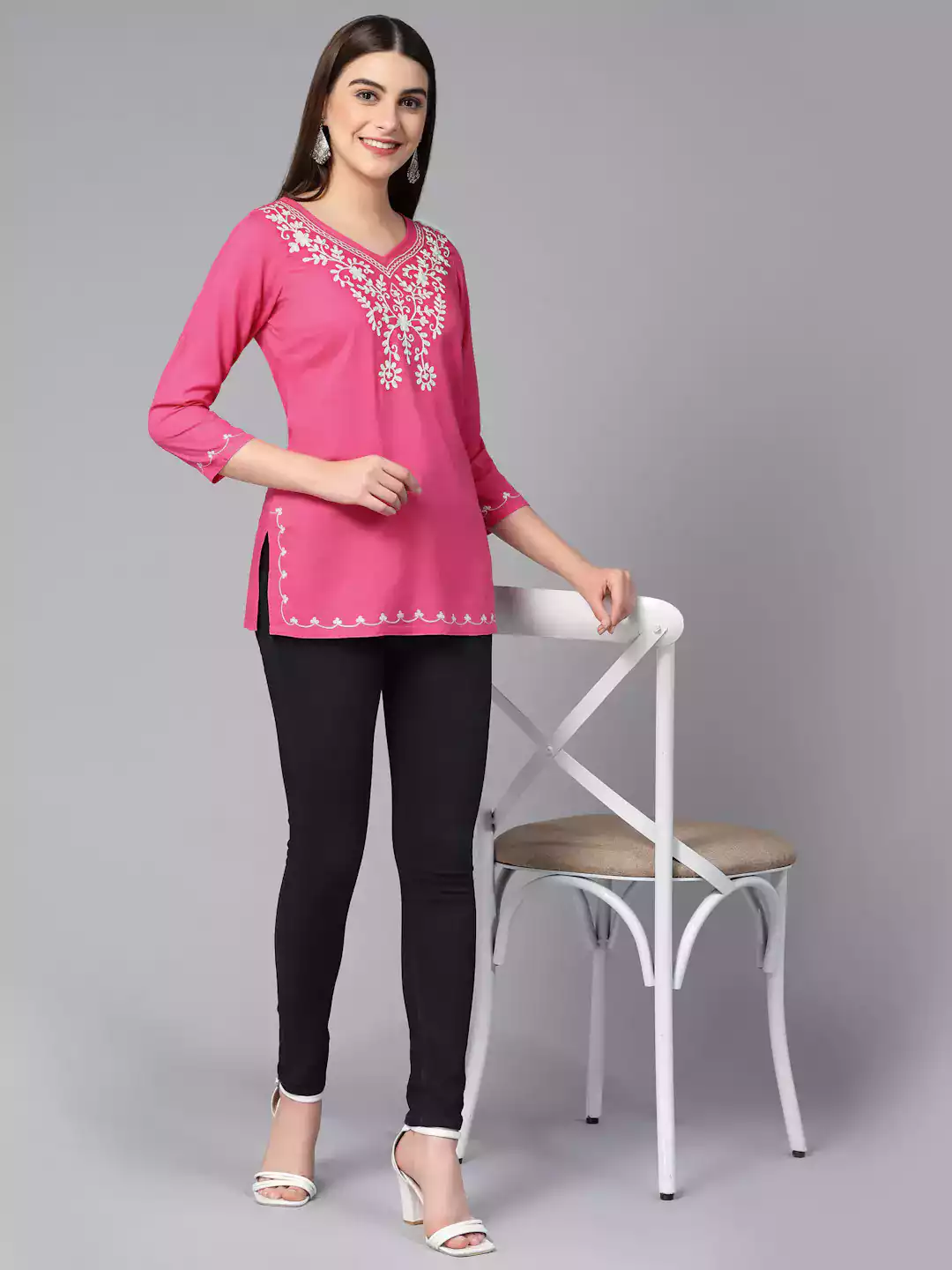 Pink Resham Work Short Kurti - Image 3