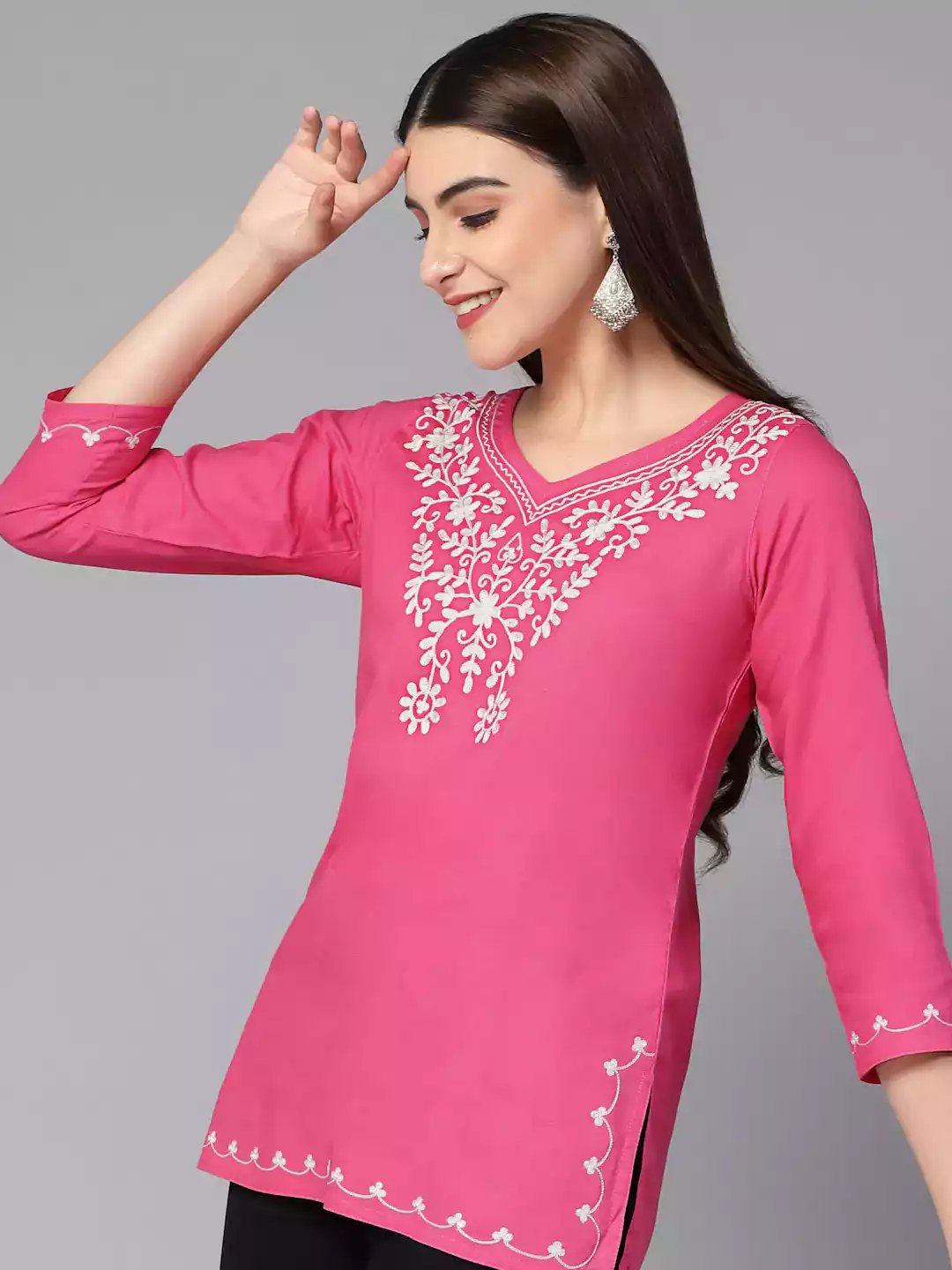 Pink Resham Work Short Kurti - Image 4