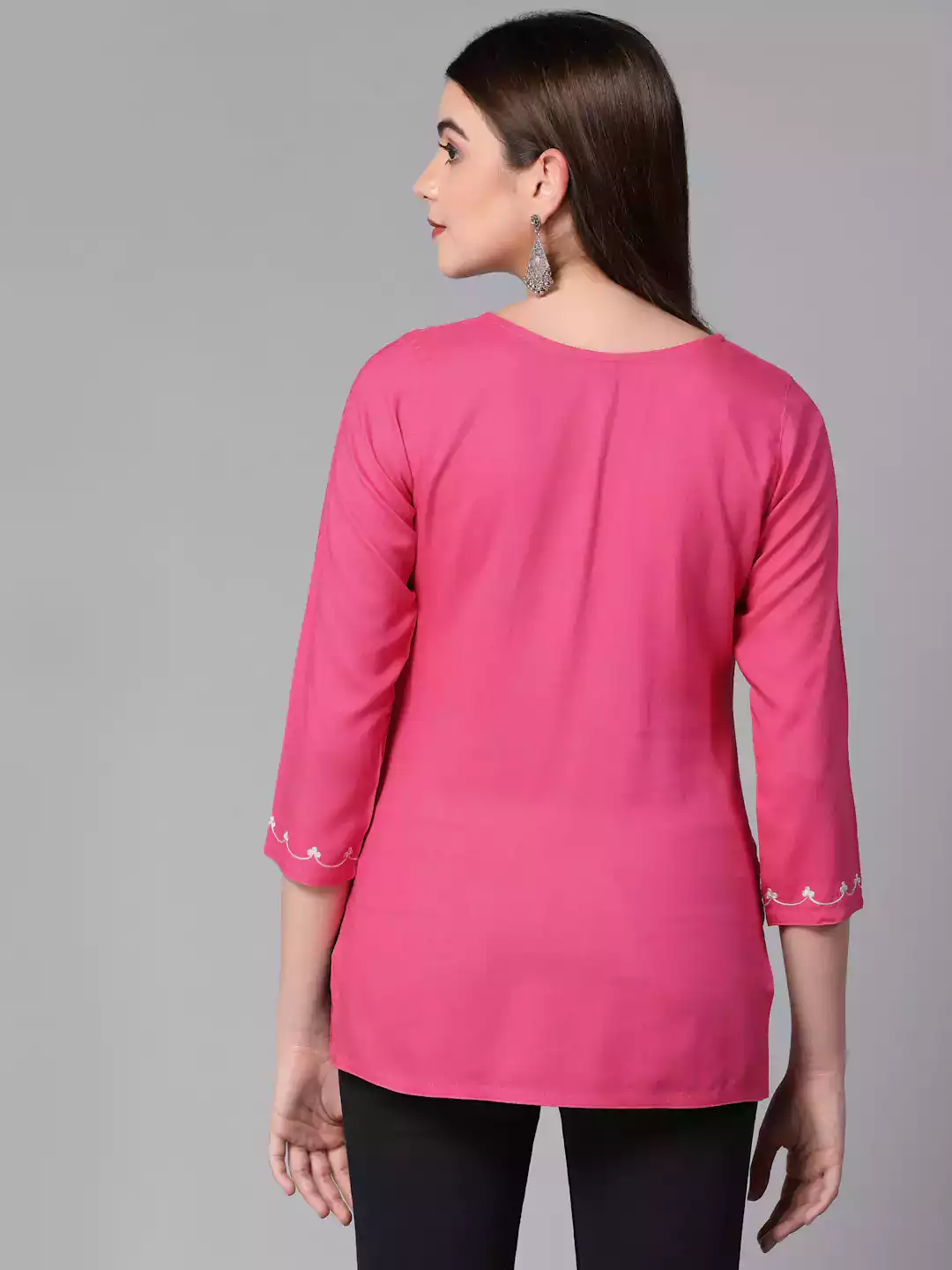 Pink Resham Work Short Kurti - Image 5