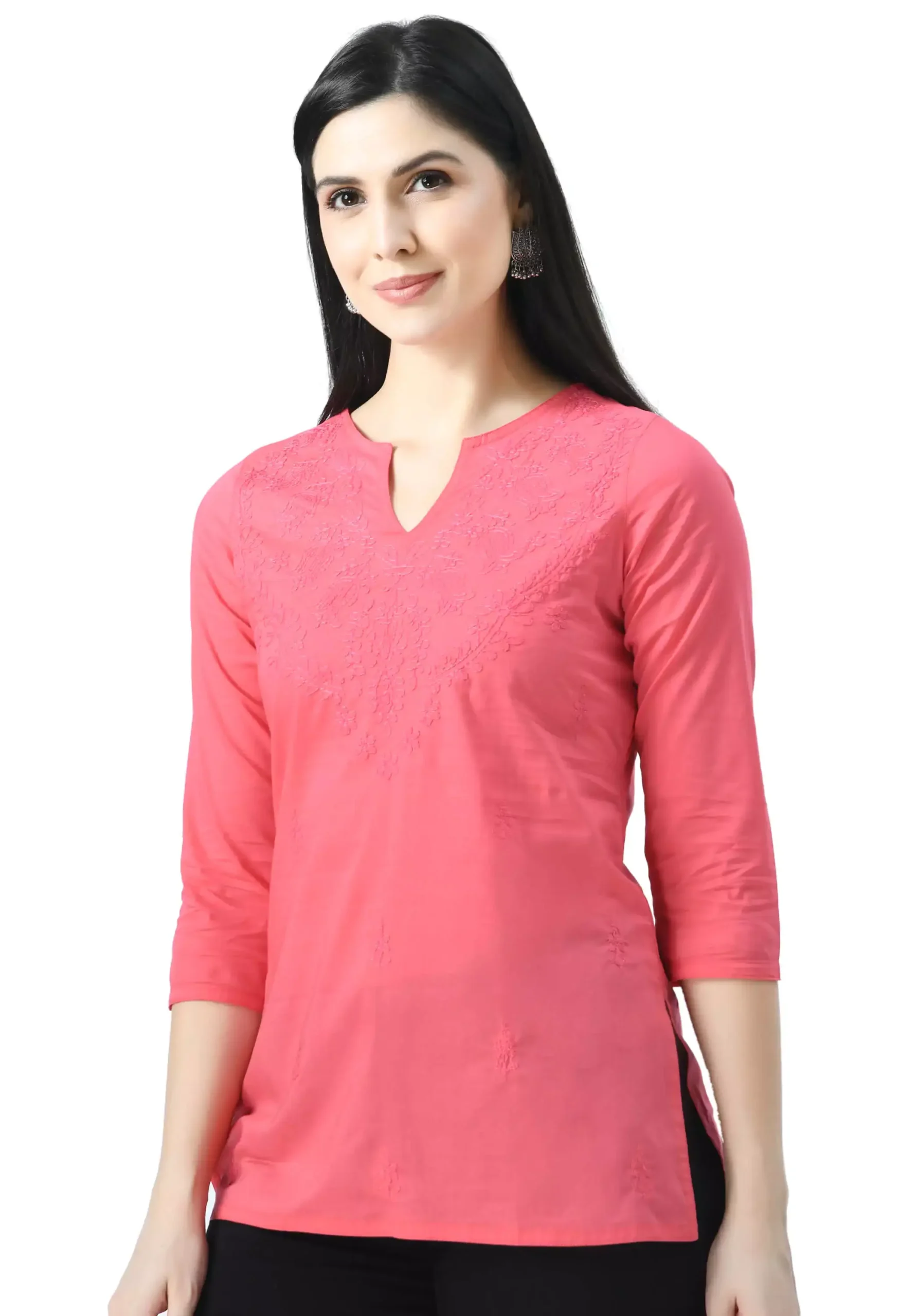 Pink Self Chikankari Short Kurti - Image 6