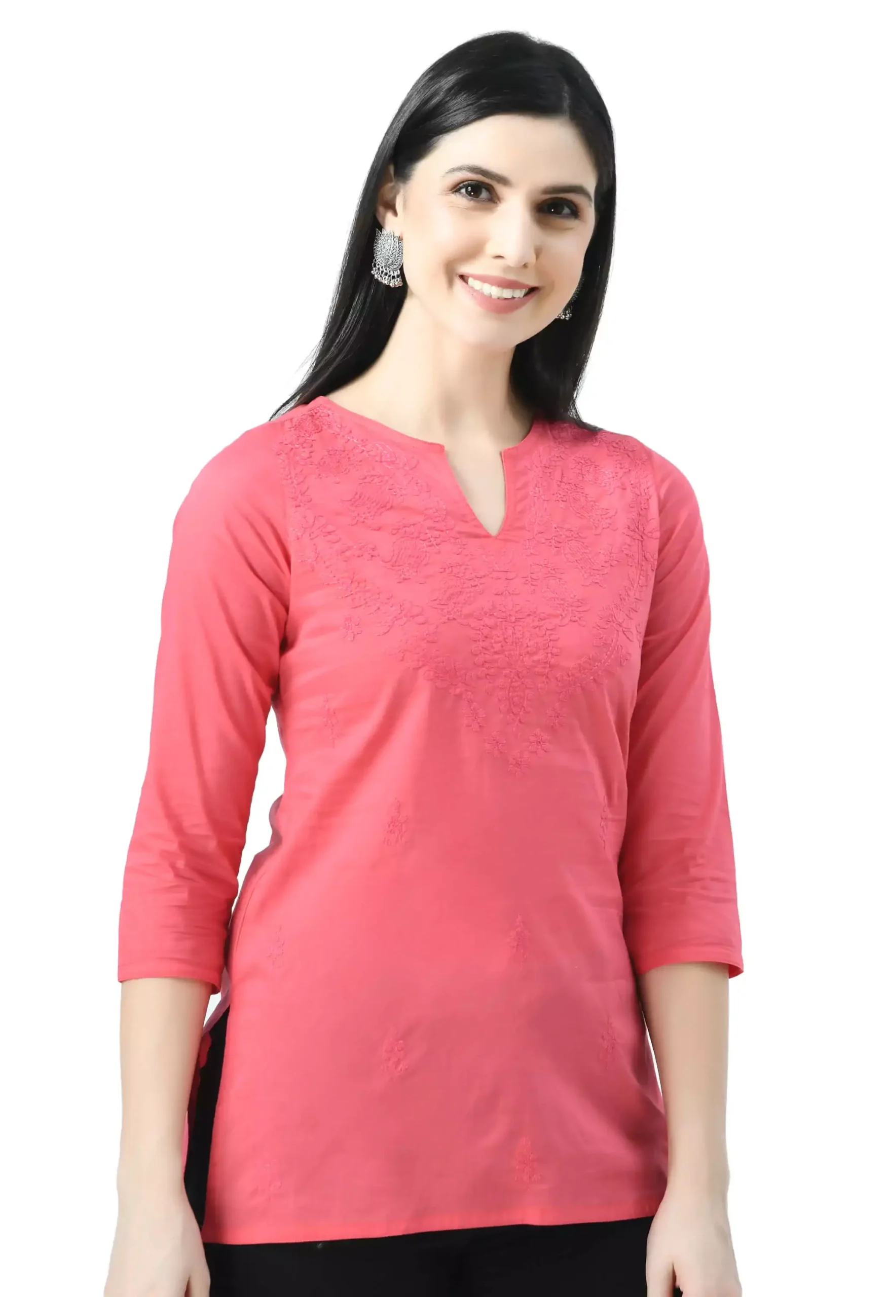 Pink Self Chikankari Short Kurti - Image 7