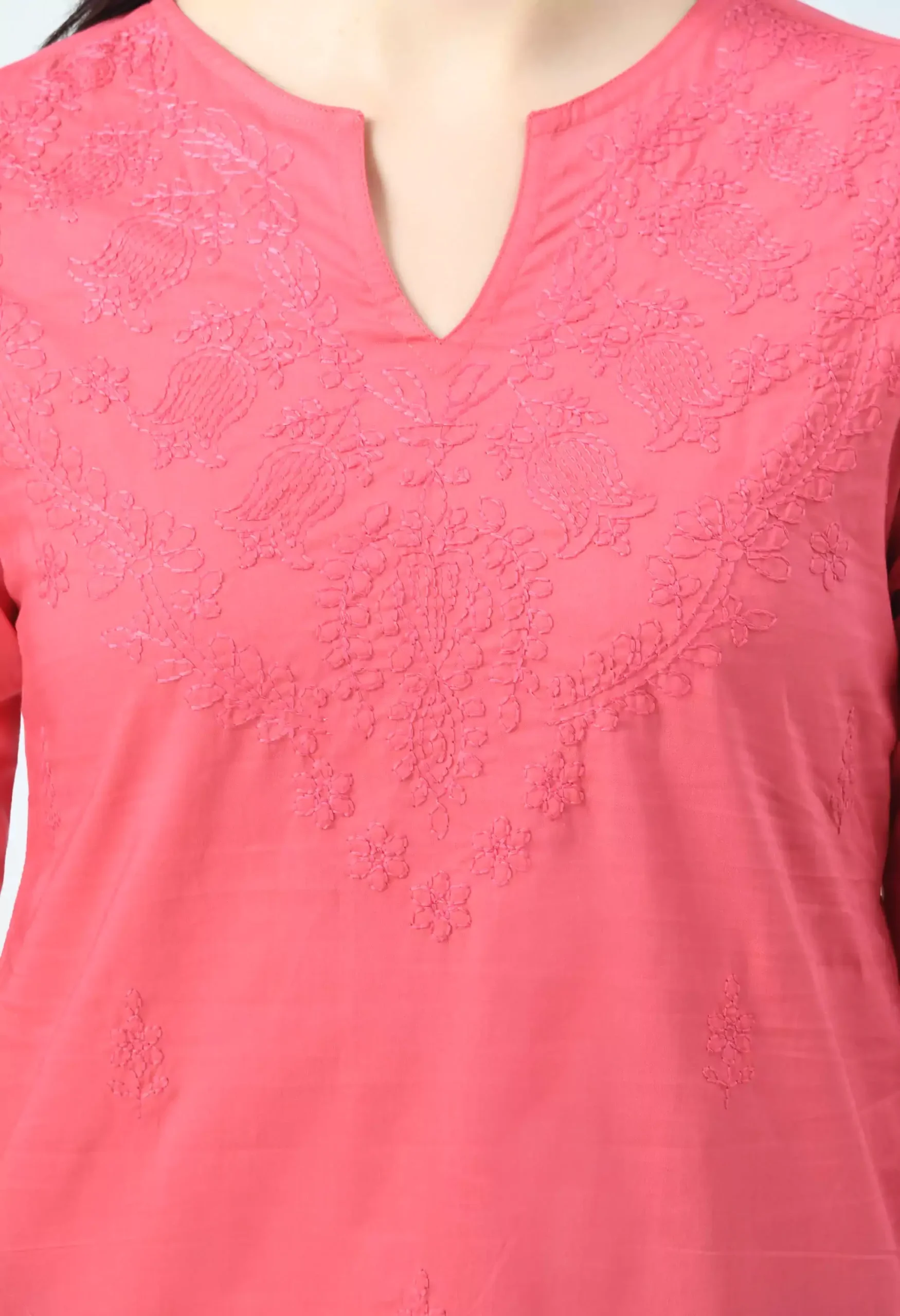 Pink Self Chikankari Short Kurti - Image 2