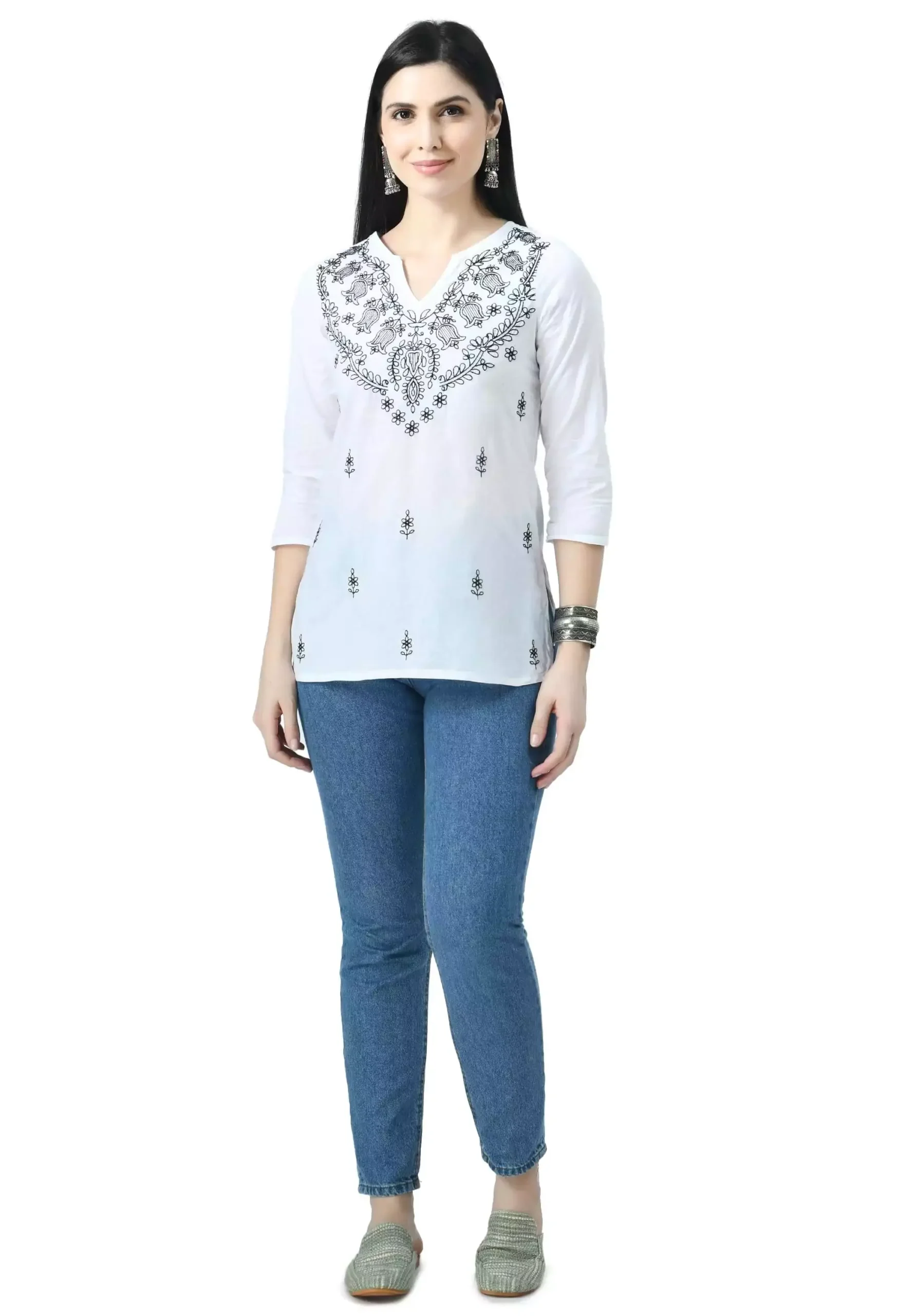 White Chikankari Short Kurti - Image 4
